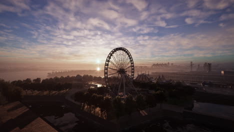 aerial view of ferris wheel at sunset