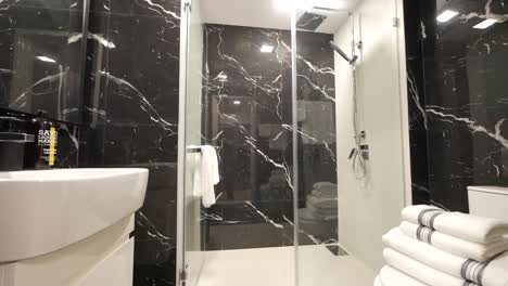 Baño-Elegante-Con-Decoración-De-Pared-Con-Patrón-De-Mármol