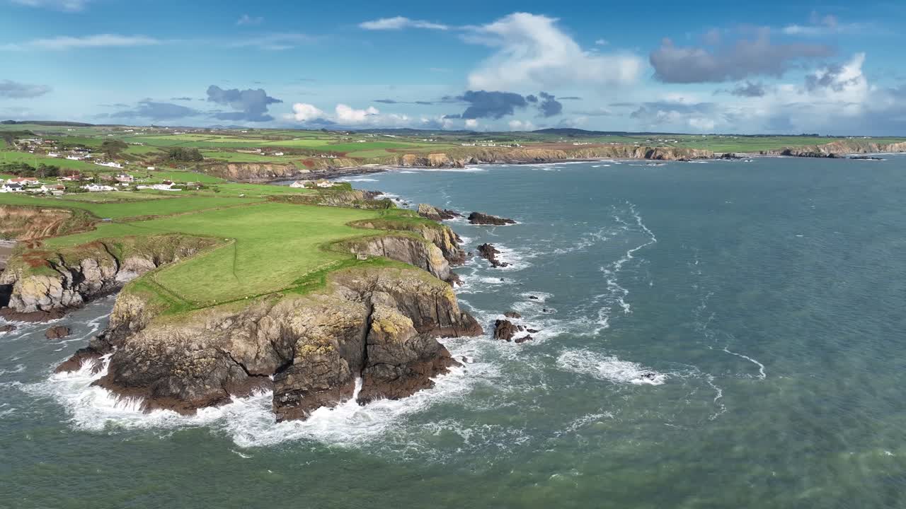 Irish Drone Seascapes View East of Dunabrattin Head Copper Coast Waterford wild coast in autumn