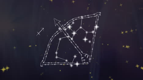 animación del signo estelar de sagitario en nubes de humo en el fondo