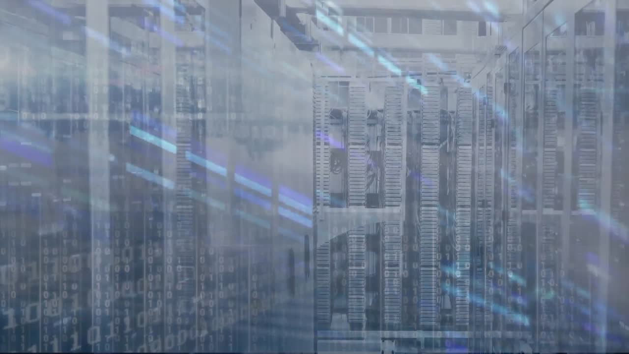 Animation of binary coding and data processing over computer servers