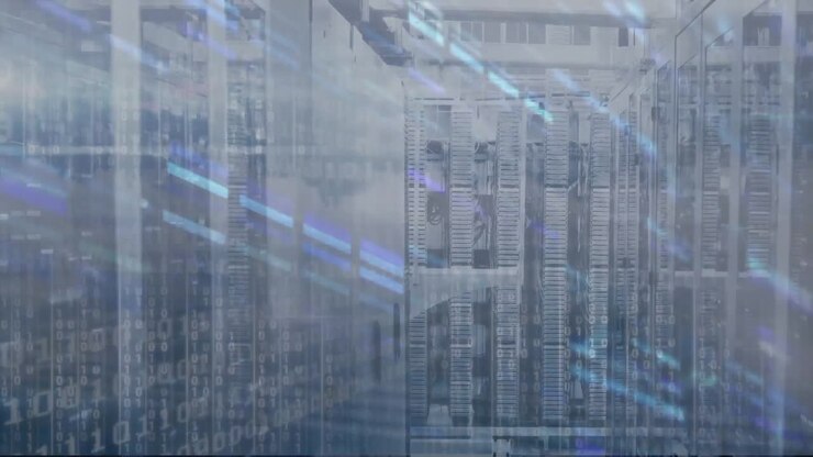 Animation of binary coding and data processing over computer servers