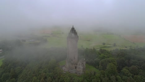 the national wallace monument, stirling's most famous landmark standing on the should of abbey craig, a hilltop overlooking stirling in scotland.