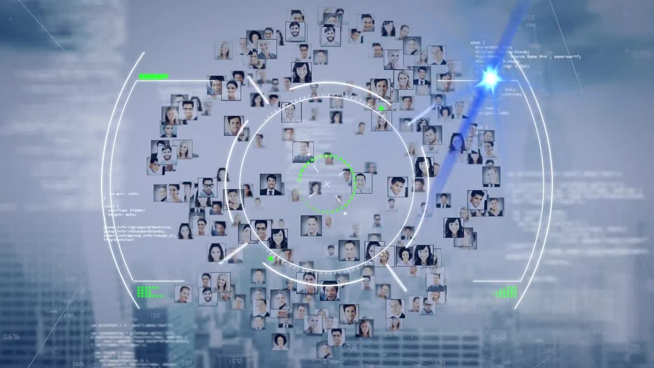 사업가들의 사진에 대한 스 ⁇  스캐닝과 데이터 처리 애니메이션