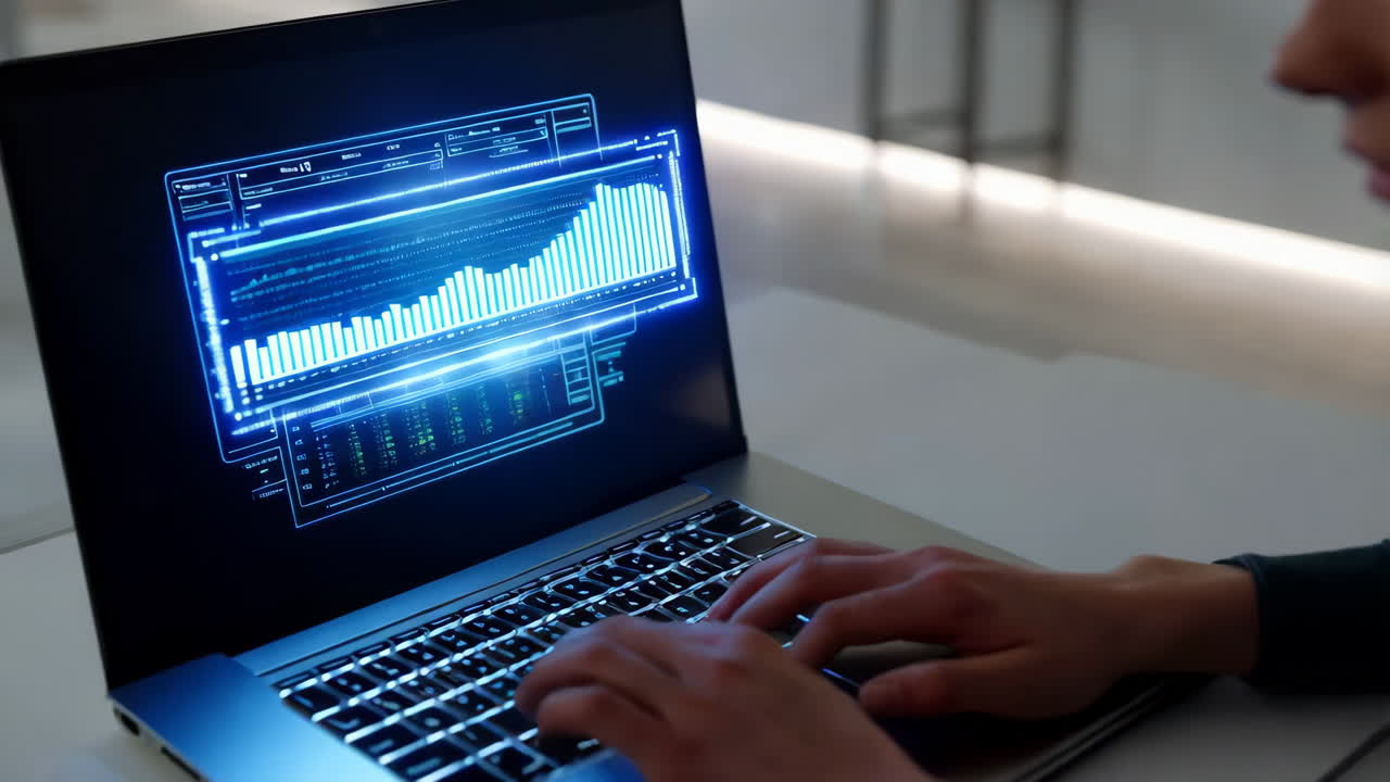 Person Working on Laptop with Financial Data Visualization