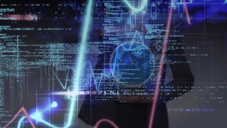 animación del procesamiento de datos sobre el hombre de negocios caucásico
