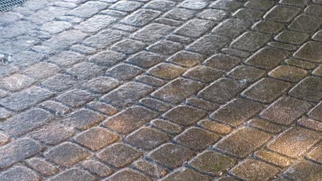 drops of heavy rain on the pavement.