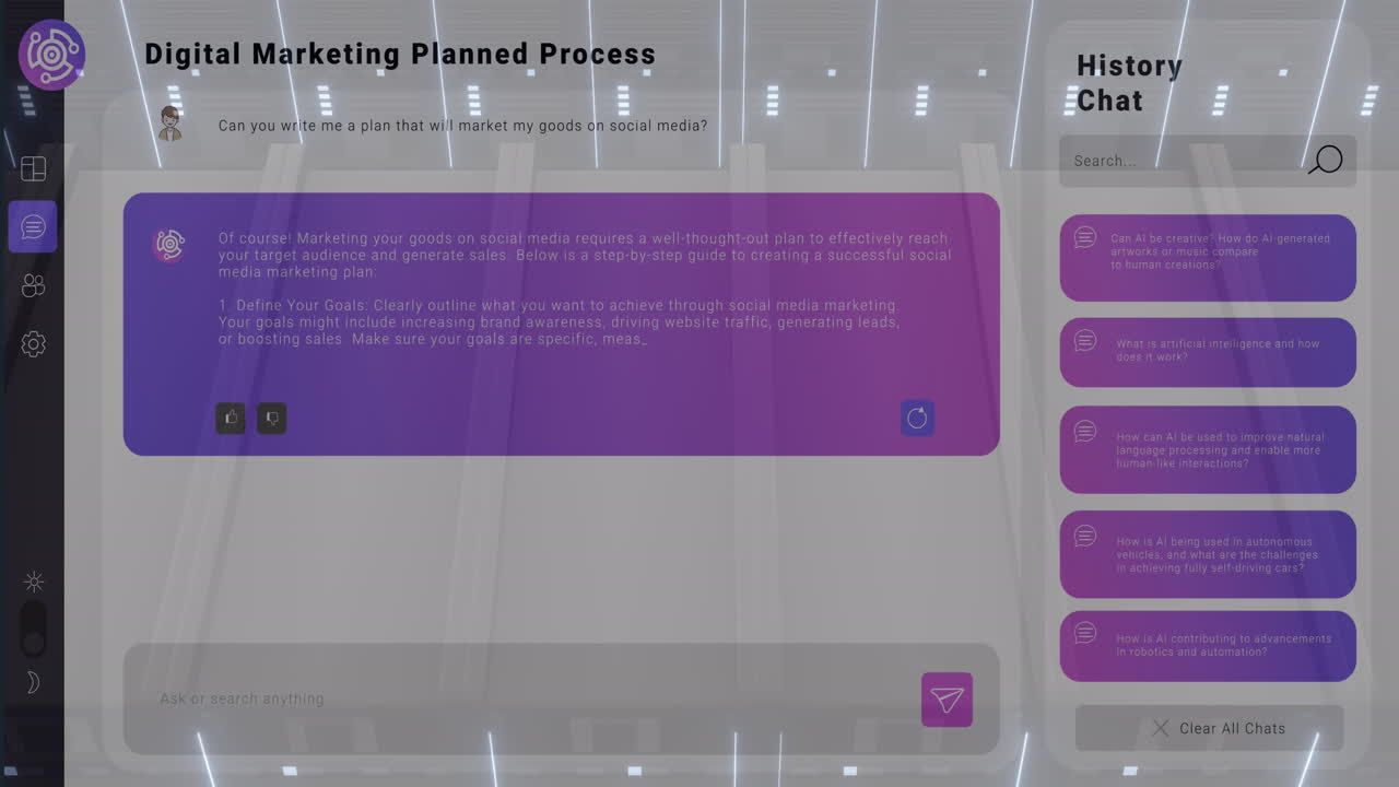 animación de servidores y chat ai en fondo negro
