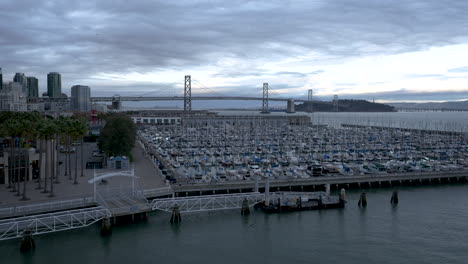 overcast view of san francisco marina and bay bridge