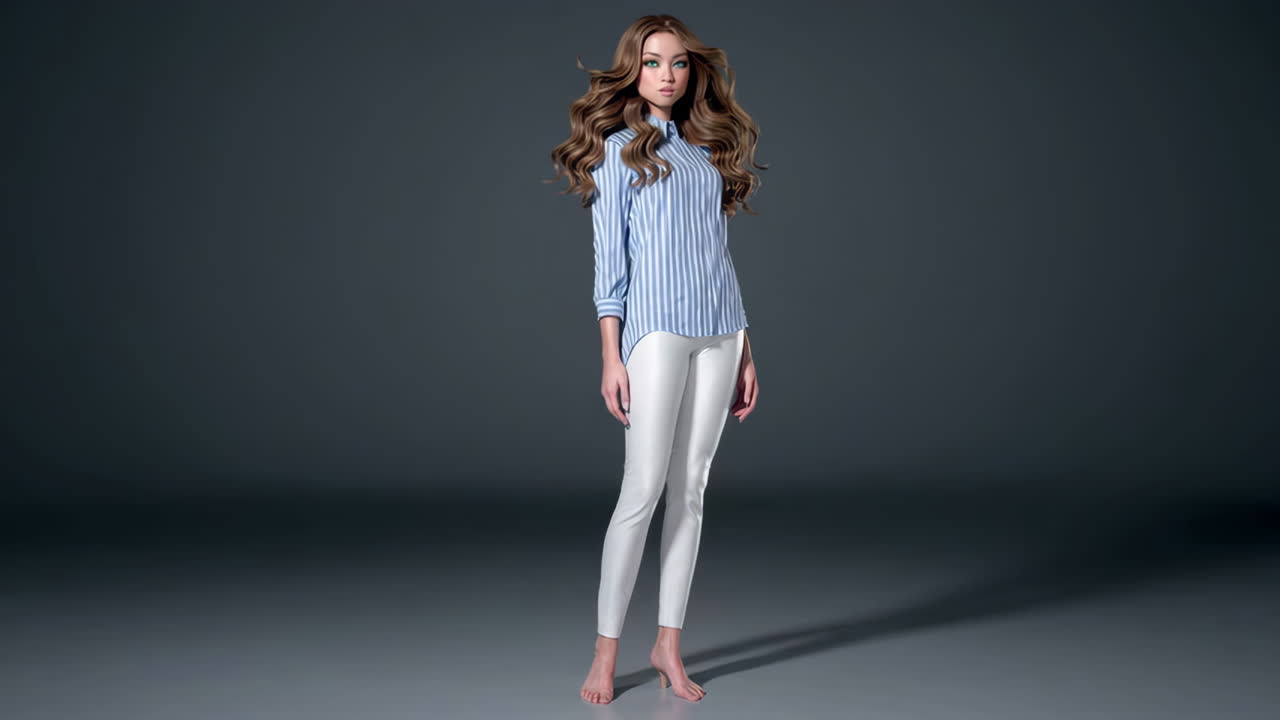 Fashion Model in Striped Shirt and White Pants