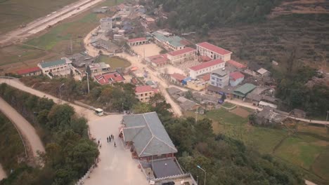 handheld aerial view of school ground in vietnam