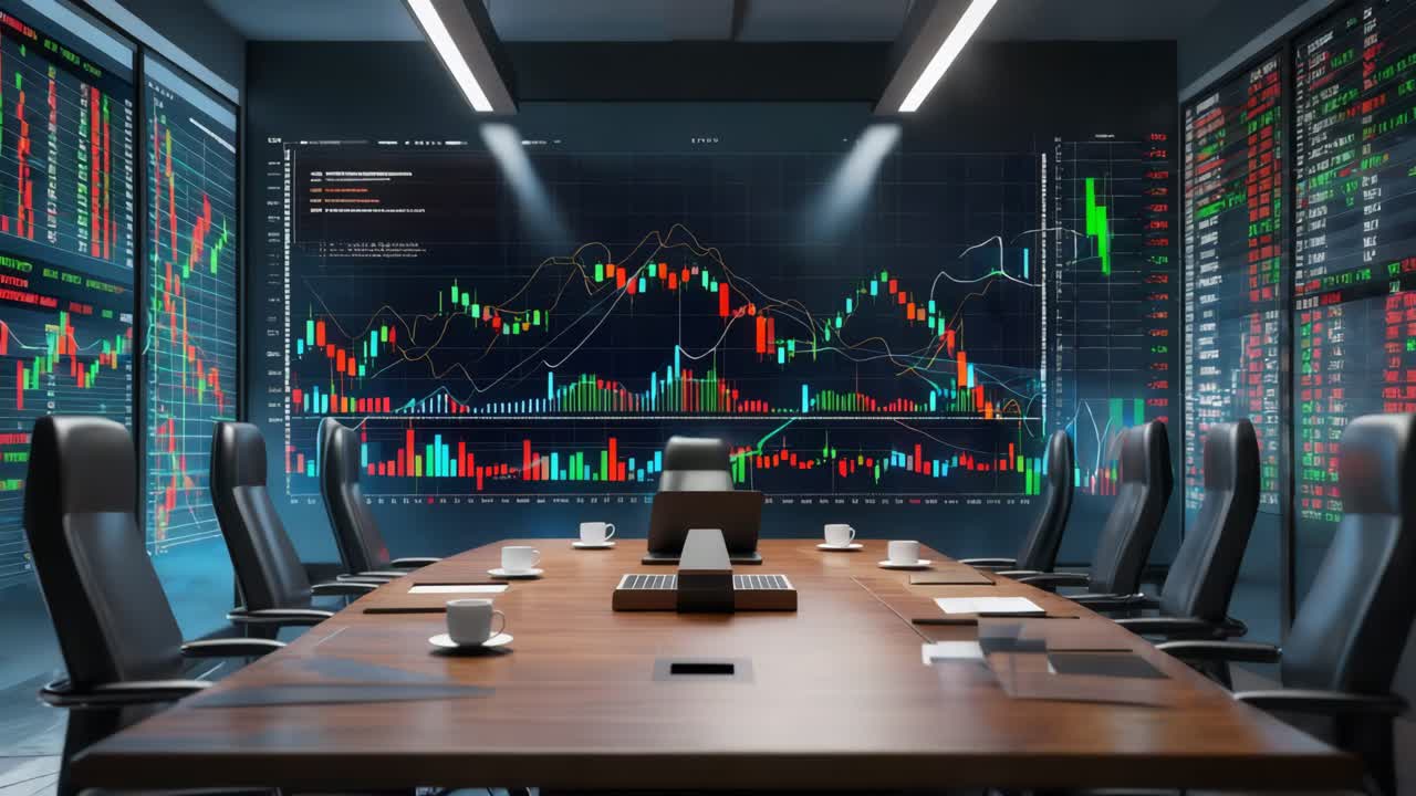 Sala Riunioni Finanziaria Moderna con Display Digitali