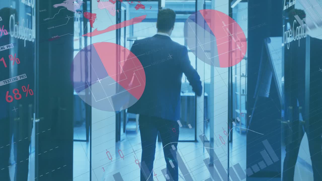 코카시안 사업가  ⁇ 고 있는 데이터 처리의 애니메이션