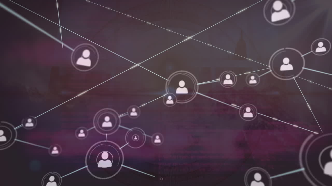 animación de redes de conexiones con iconos en el cielo