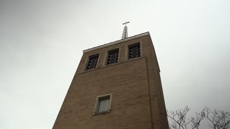 church steeple exterior shot gloomy cloudy day