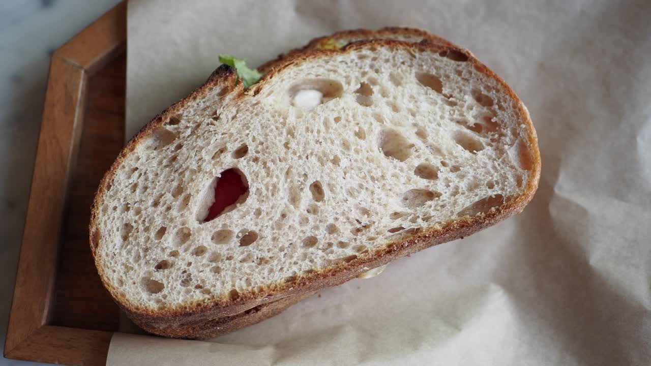 Close-up of a delicious sandwich on artisan bread
