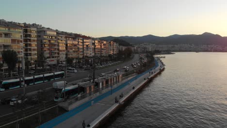 Various-drone-shots-on-a-sunny-afternoon-in-Izmir,-the-third-largest-city-in-Turkey