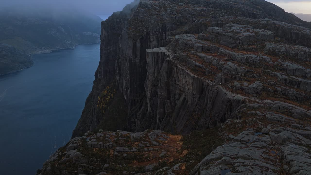 High angle view of Preikestolen and dramatic fjord landscape, Norway