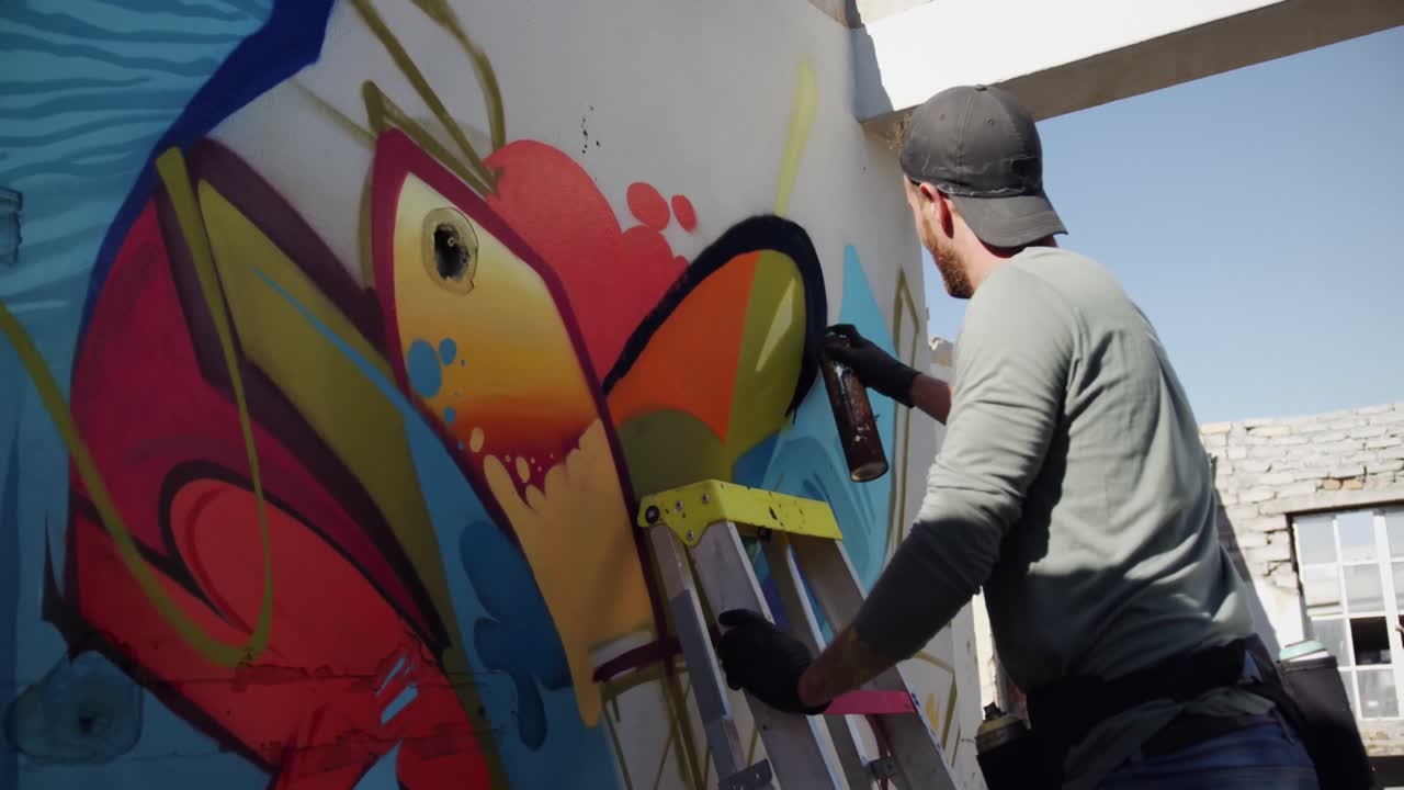 Graffitaro che dipinge con bomboletta spray 4k