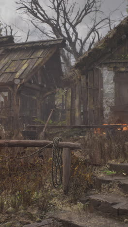 ruined village in the fog