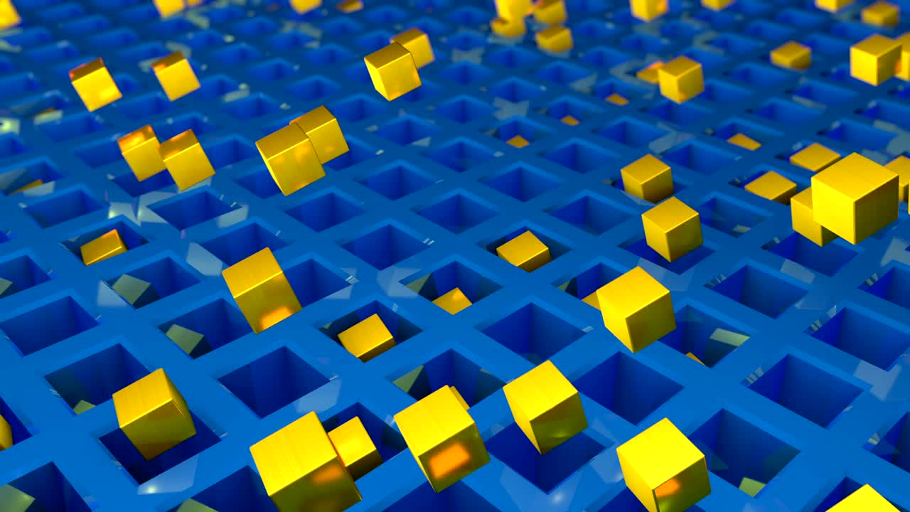 animación abstracta en 3d de figuras geométricas en movimiento a través de la red. en bucle.