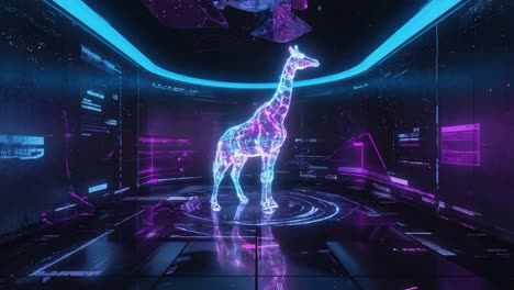 holographic giraffe in futuristic digital environment