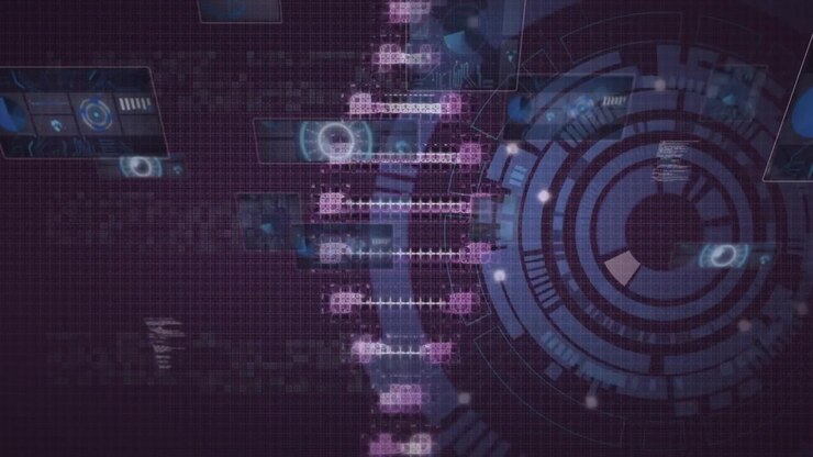 Animated DNA Helix with Futuristic Digital Interface and Data