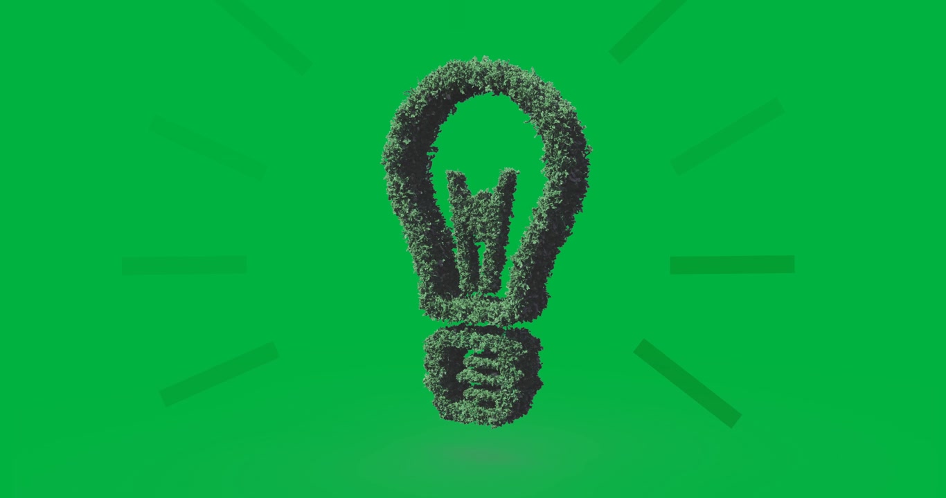 Digital animation of plant inside a light bulb icon against black background