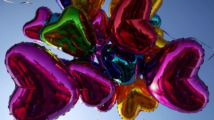 Colorful Heart Balloons in the Sky