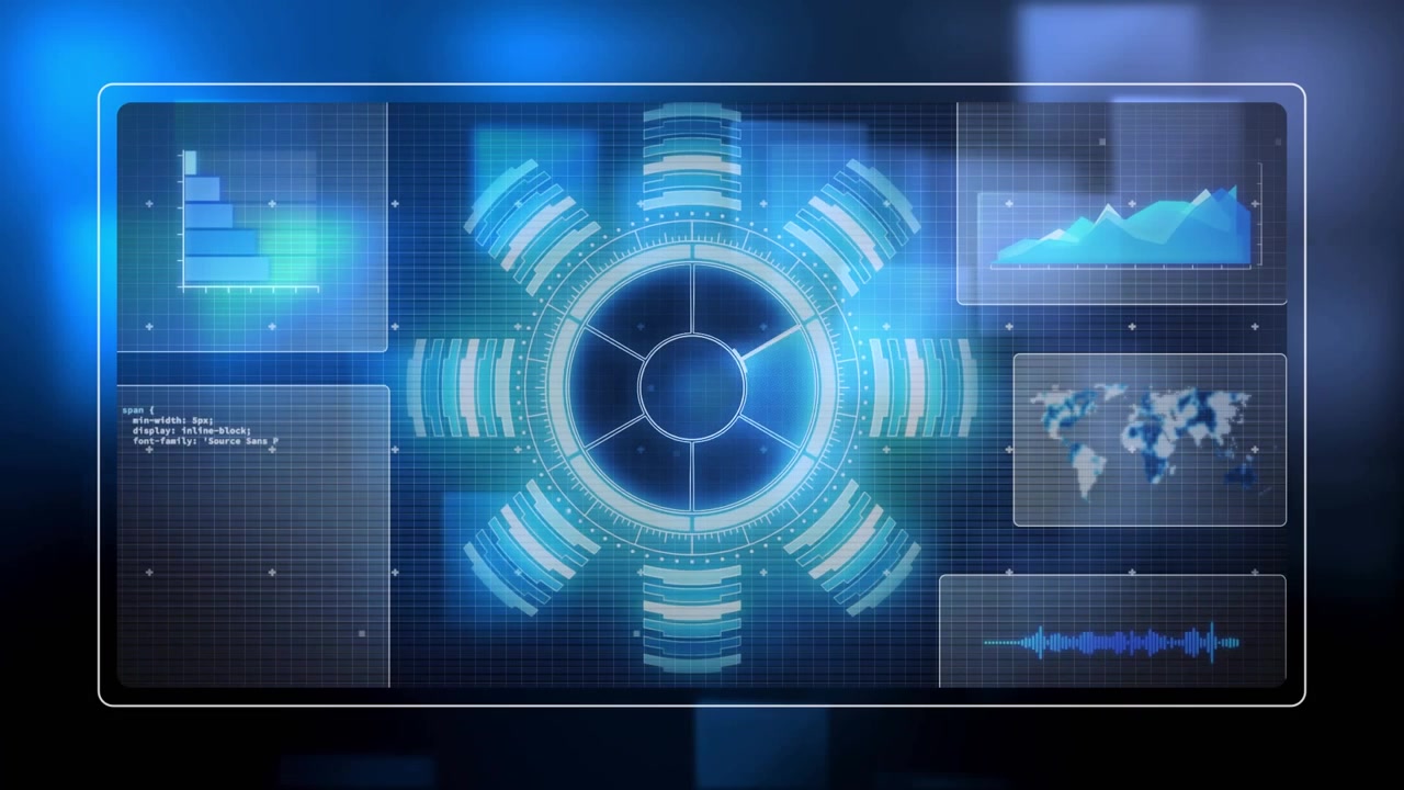 Digital HUD Interface with Rotating Gear and Data Analytics