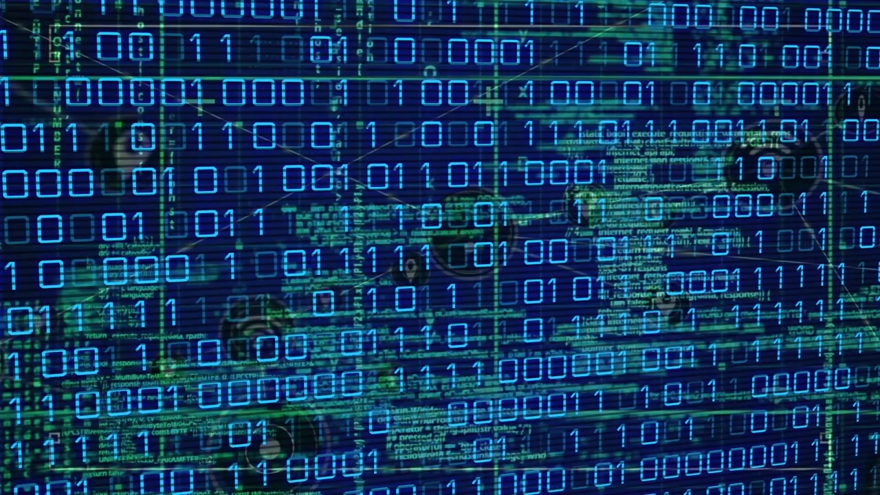 Animation af databehandling over blå baggrund