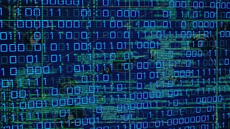 Animation of data processing over blue background