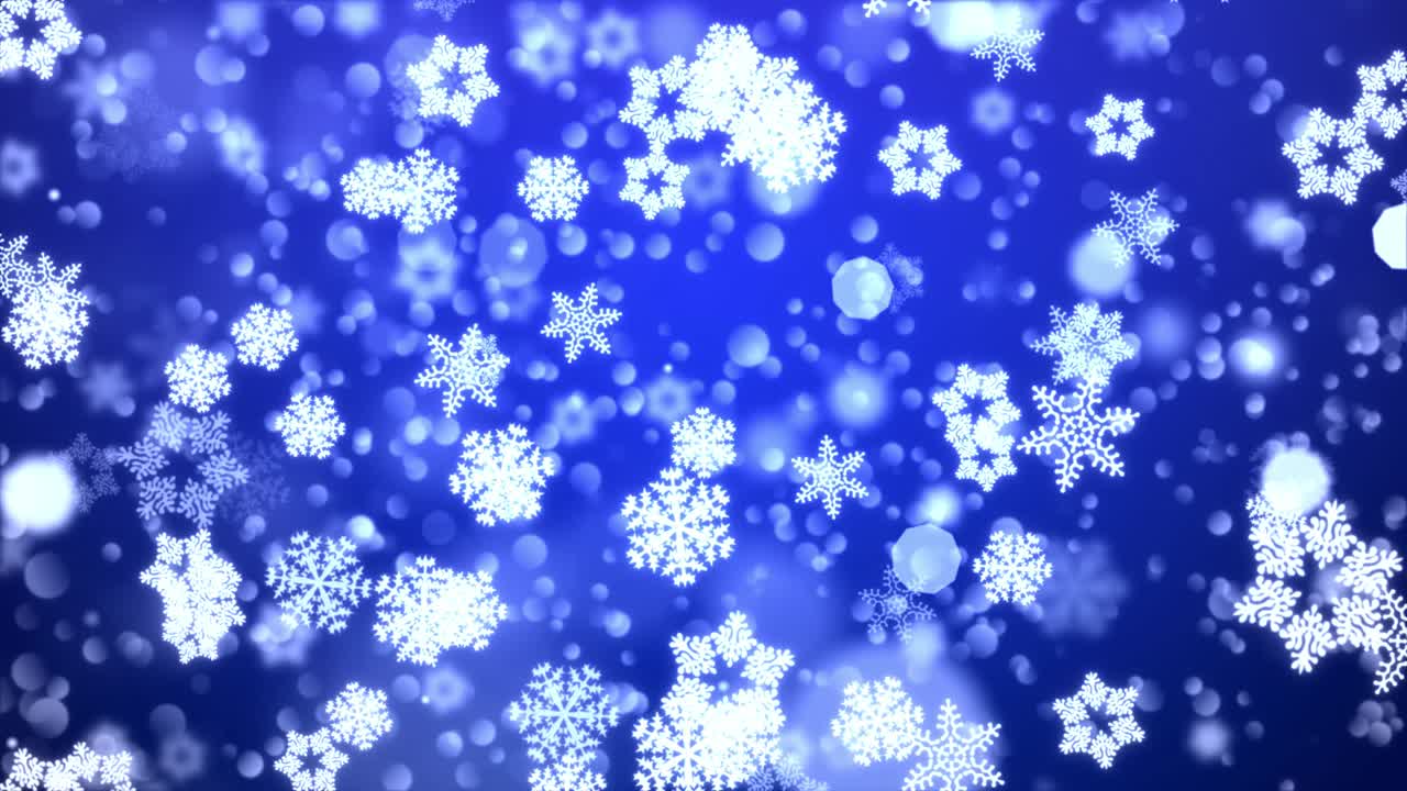 partículas abstractas que caen nieve copos de nieve destello de la lente en el fondo azul de bucle oscuro 4k.