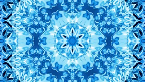 abstract symmetric background with star symmetry. mandala with waves. looped abstract blue liquid background with wavy sparkling pattern, shiny glossy surface. kaleidoscope effect