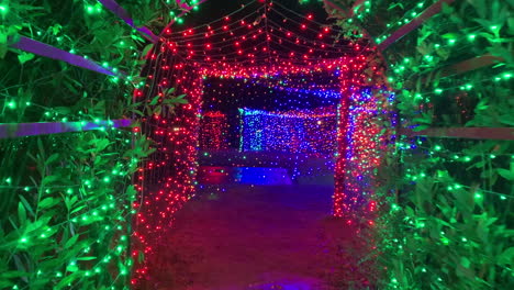 entering tunnel of thousands of christmas lights