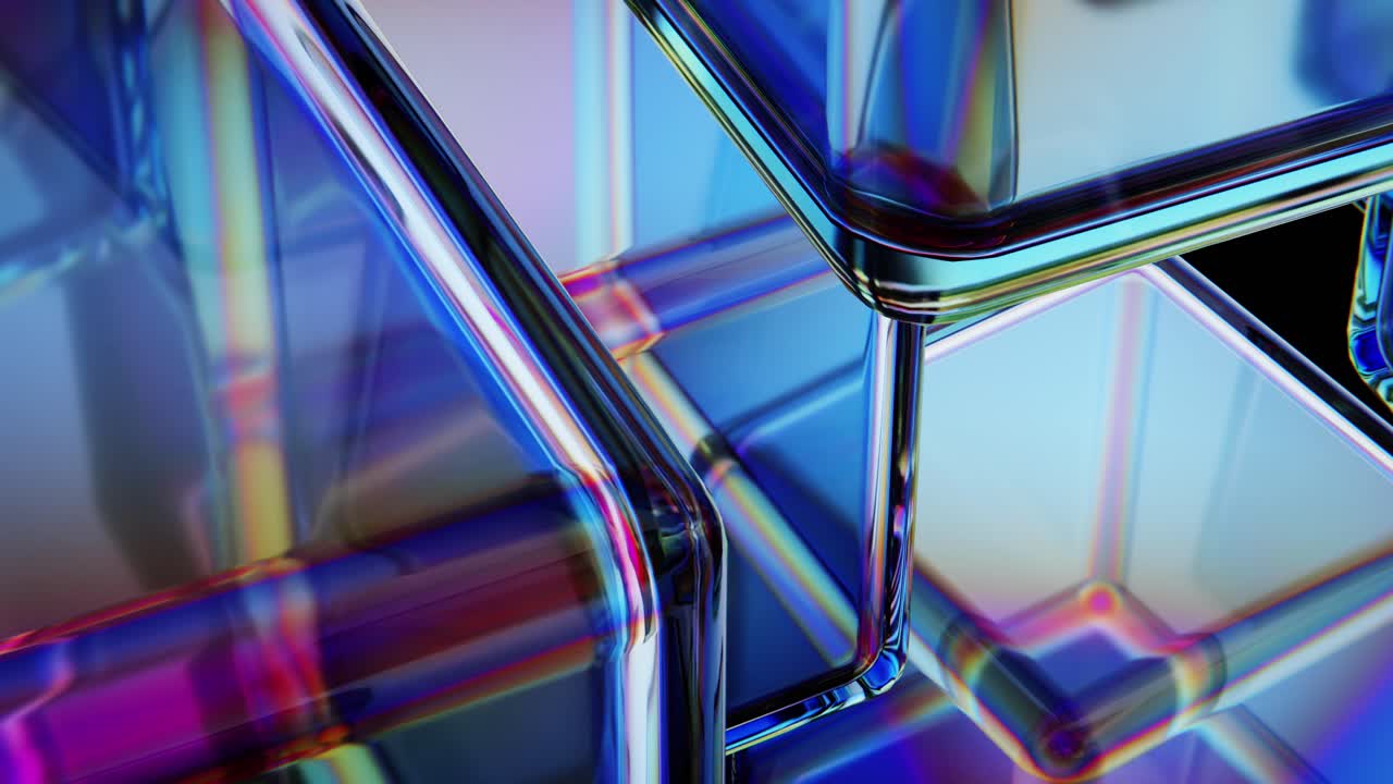 Estrutura de Vidro Geométrica Abstrata com Reflexos de Luz Coloridos