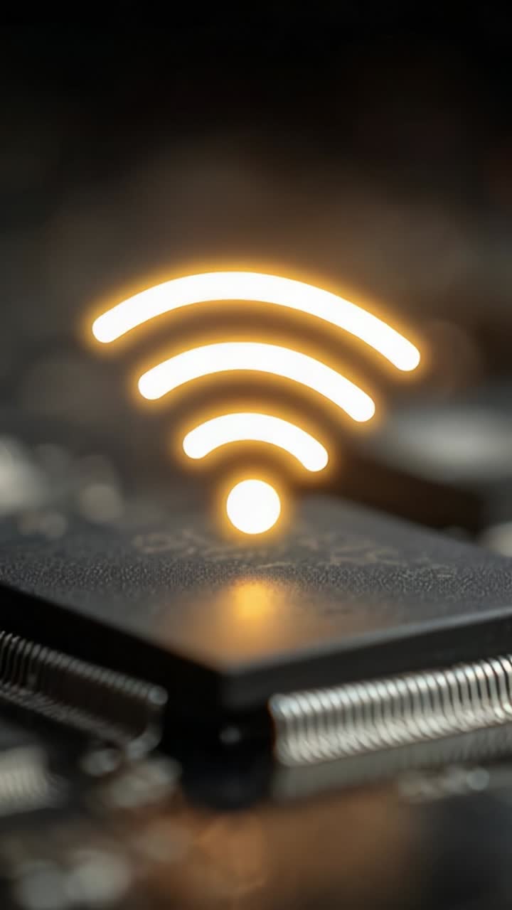 An Abstract Representation of Wireless Connectivity with Luminous Signals Over a Microchip Background, Signifying Advanced Technology and Digital Communication
