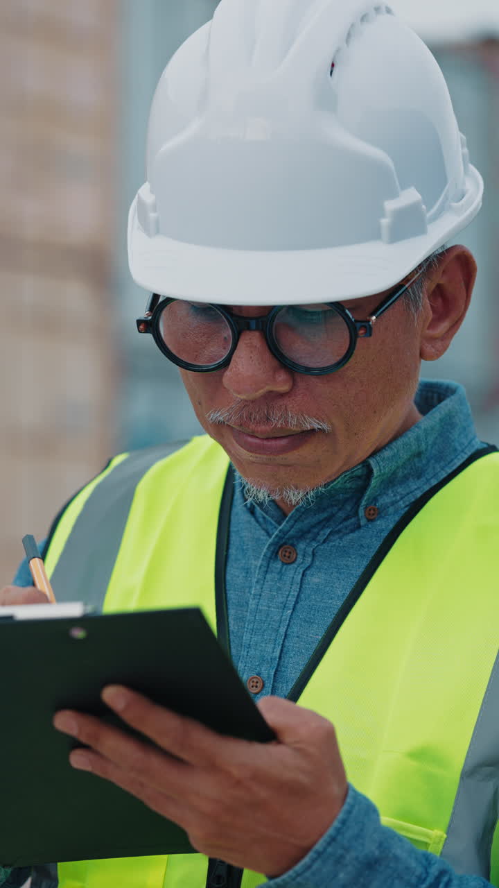 Construction worker taking notes