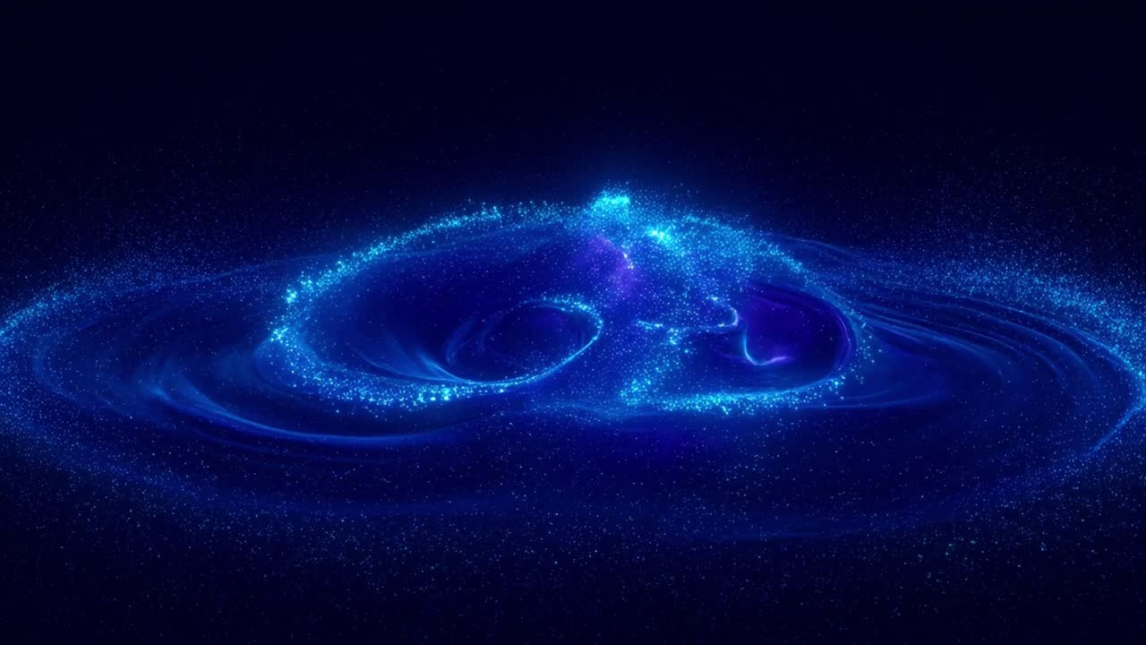 Abstract Blue and Purple Glowing Particles Merging and Swirling