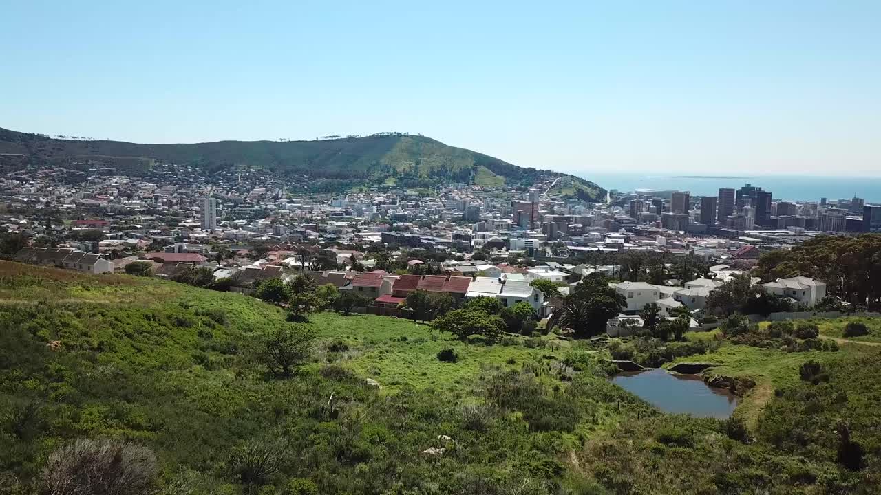 케이프 타운의 도시를 드러내는 포레스트의 드론 샷