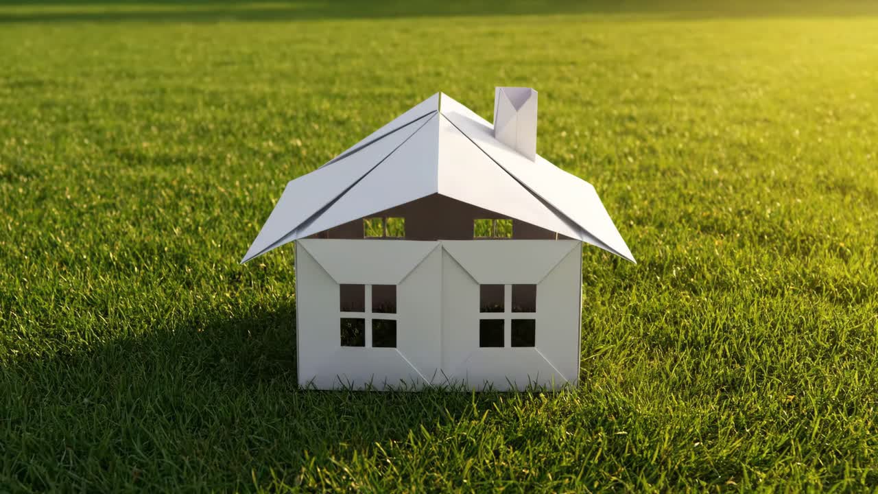 Casa di carta origami su erba verde