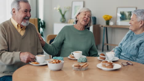 Senior-breakfast,-friends-and-at-a-home-table