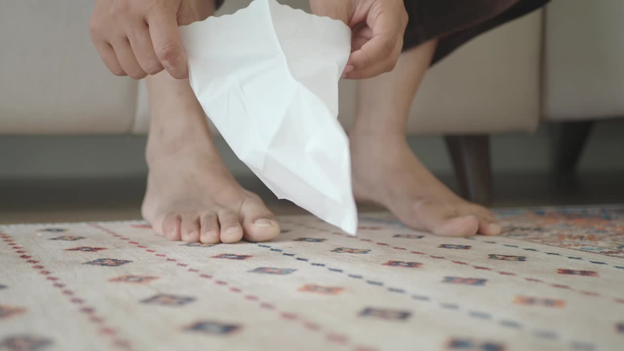 Person Applying a Foot Mask for Skincare