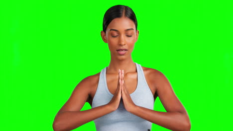 green screen, meditation and breathing woman