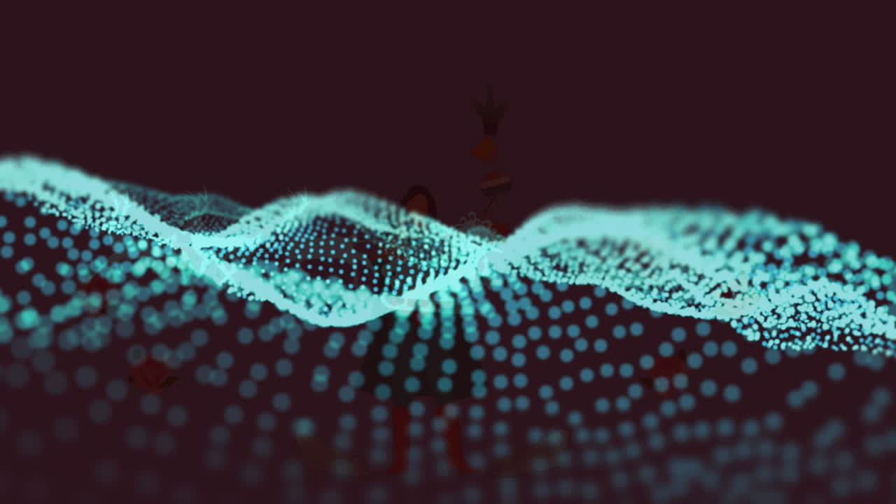 Animation of moving wave of dots over black background