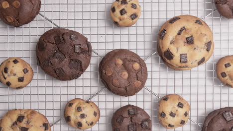 stop motion of various cookies rotating on a cooling wire rack