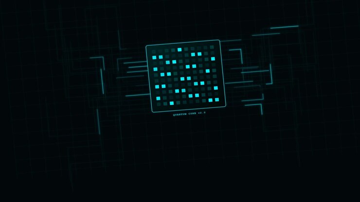 Digital Quantum Core Processor Interface with Glowing Data Nodes