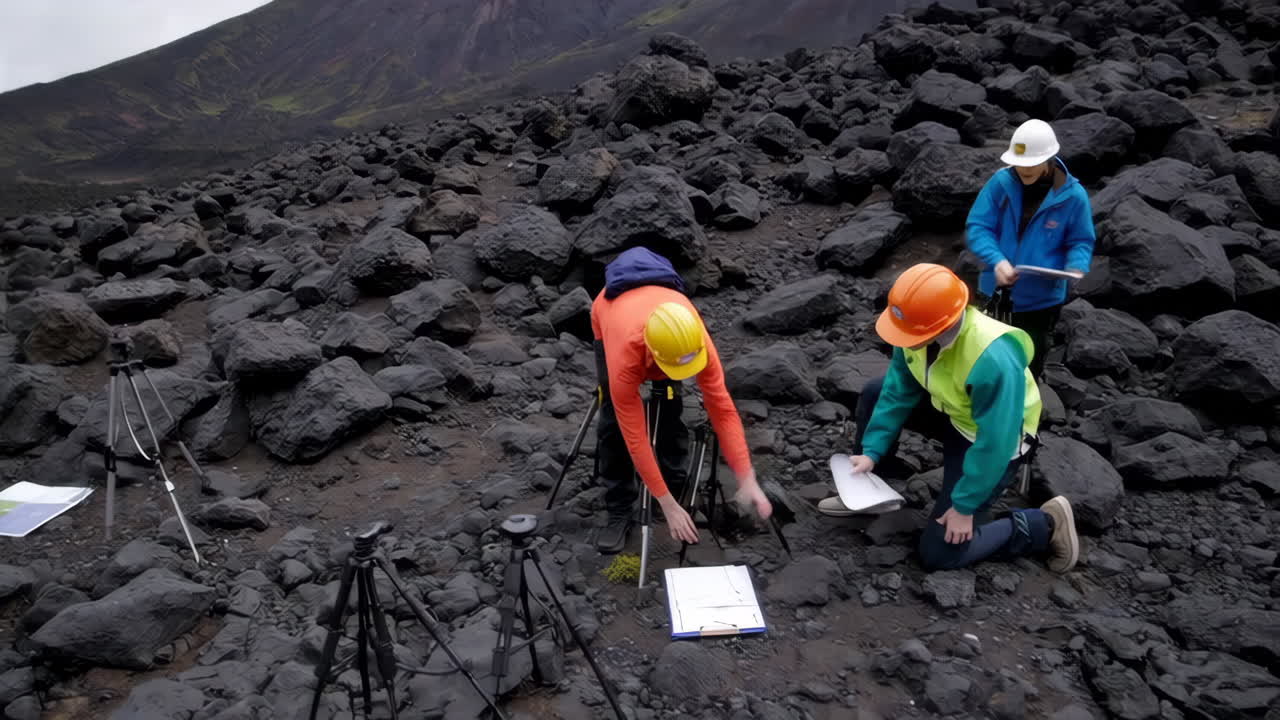 Geologists Studying Volcanic Terrain