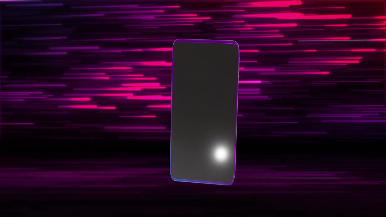 Animation of smartphone over light trails on black background