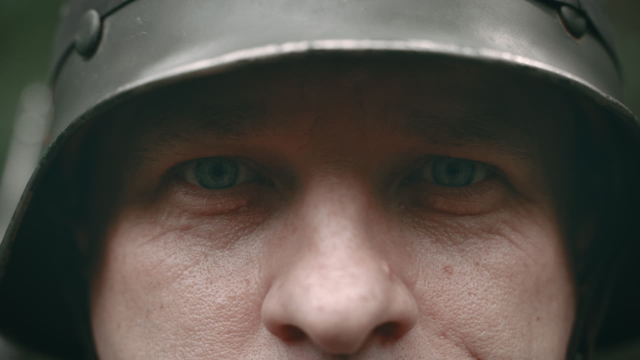 Close-up portrait of a man in medieval armor